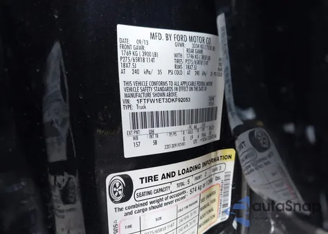 2013 Ford F-150 Fx4 from USA, damaged, VIN 1FTFW1ET3DKF92053